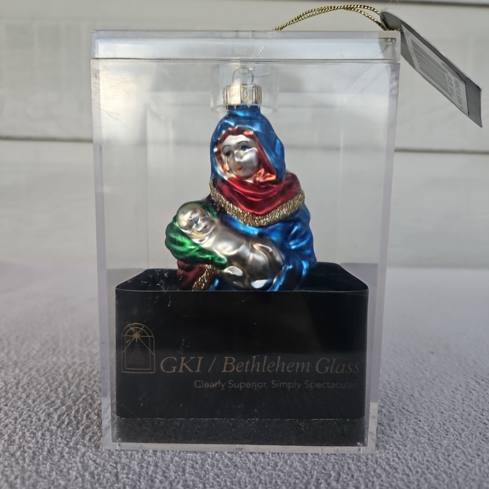 GKI Bethleham Madonna and Child Ornament Blown Glass Christmas Xmas Holiday
